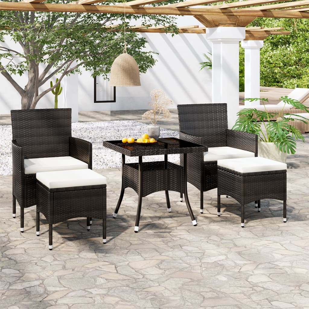 Vidaxl Set Comedor Jardín 5 Pzas Ratán Sintético Vidrio Templado Negro_5