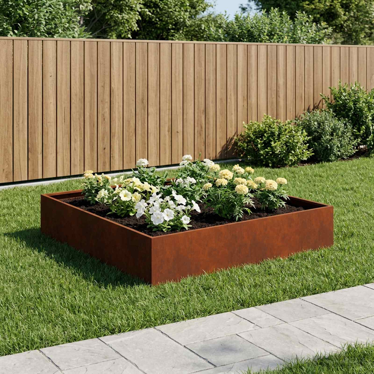 Macetero De Jardín Oxidado 80 X 80 X 20 Cm Acero Oxidado_1
