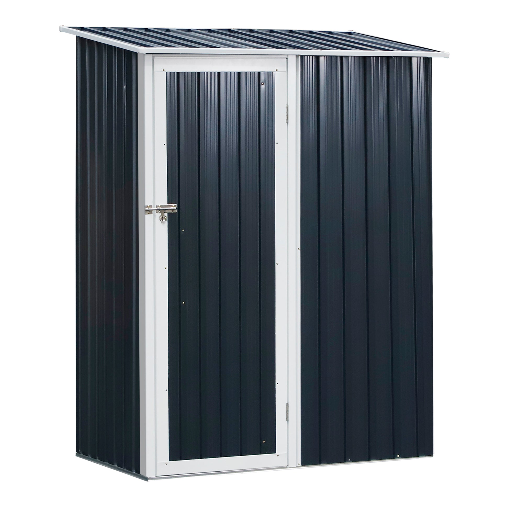 Outsunny Cobertizo De Acero 1,27㎡ 143x89x186cm Con Techo Inclinado Y Puerta Gris_0