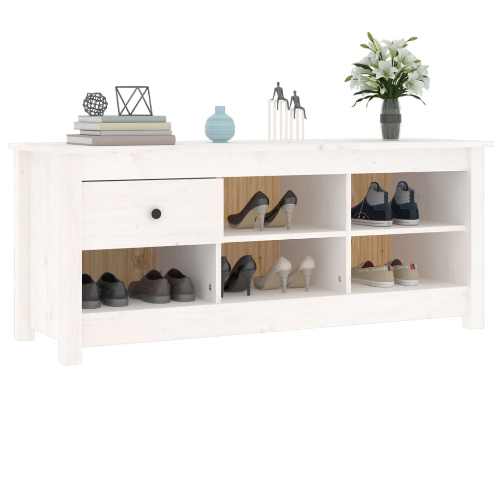 Armario Zapatero De Madera Maciza De Pino Blanco 110x38x45,5 Cm / Vetonek_4