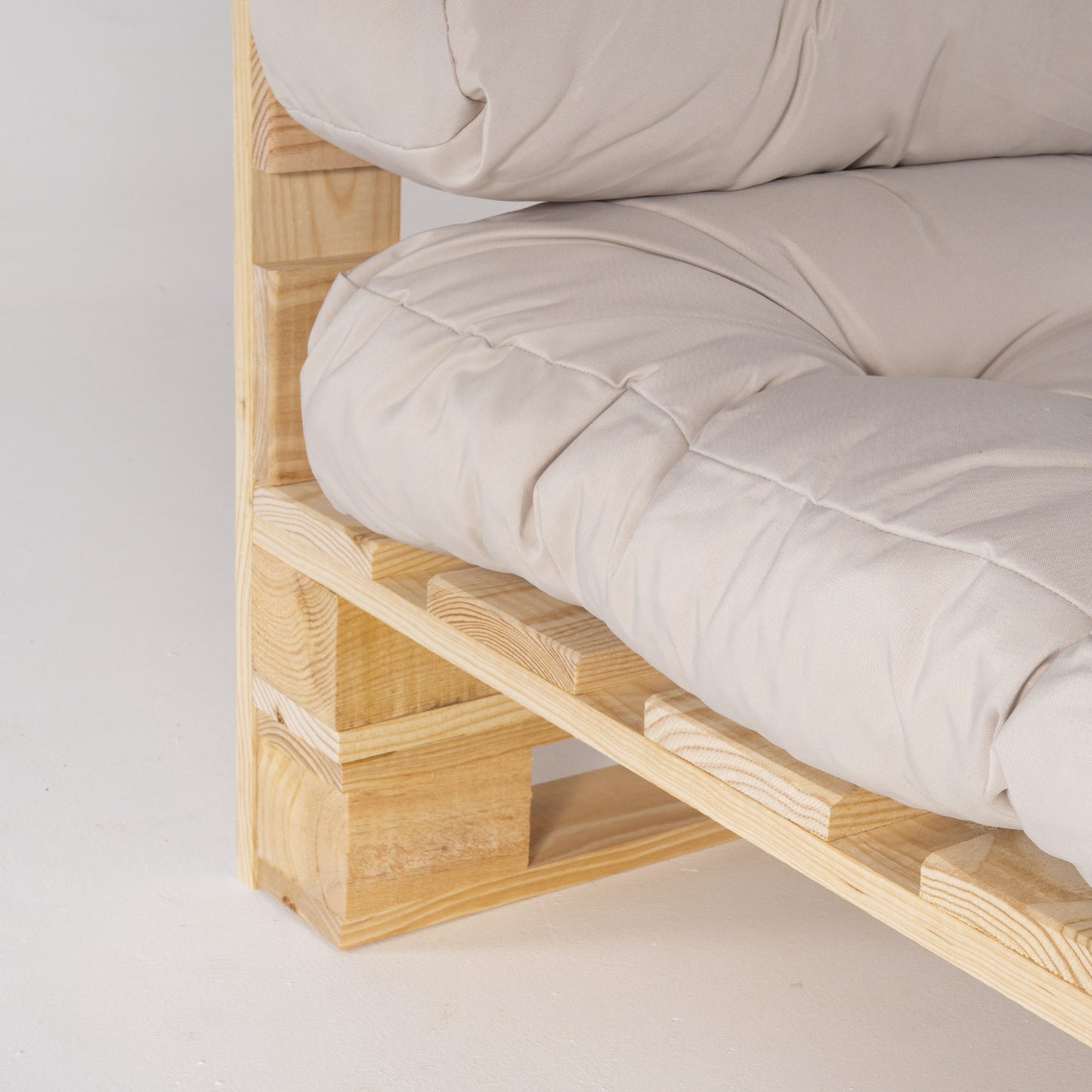 Sofá De Palet + Cojín De Asiento 80x120x16 Cm + Cojín Respaldo 42x120x16 Cm, Color Crema, Repelente Al Agua_3