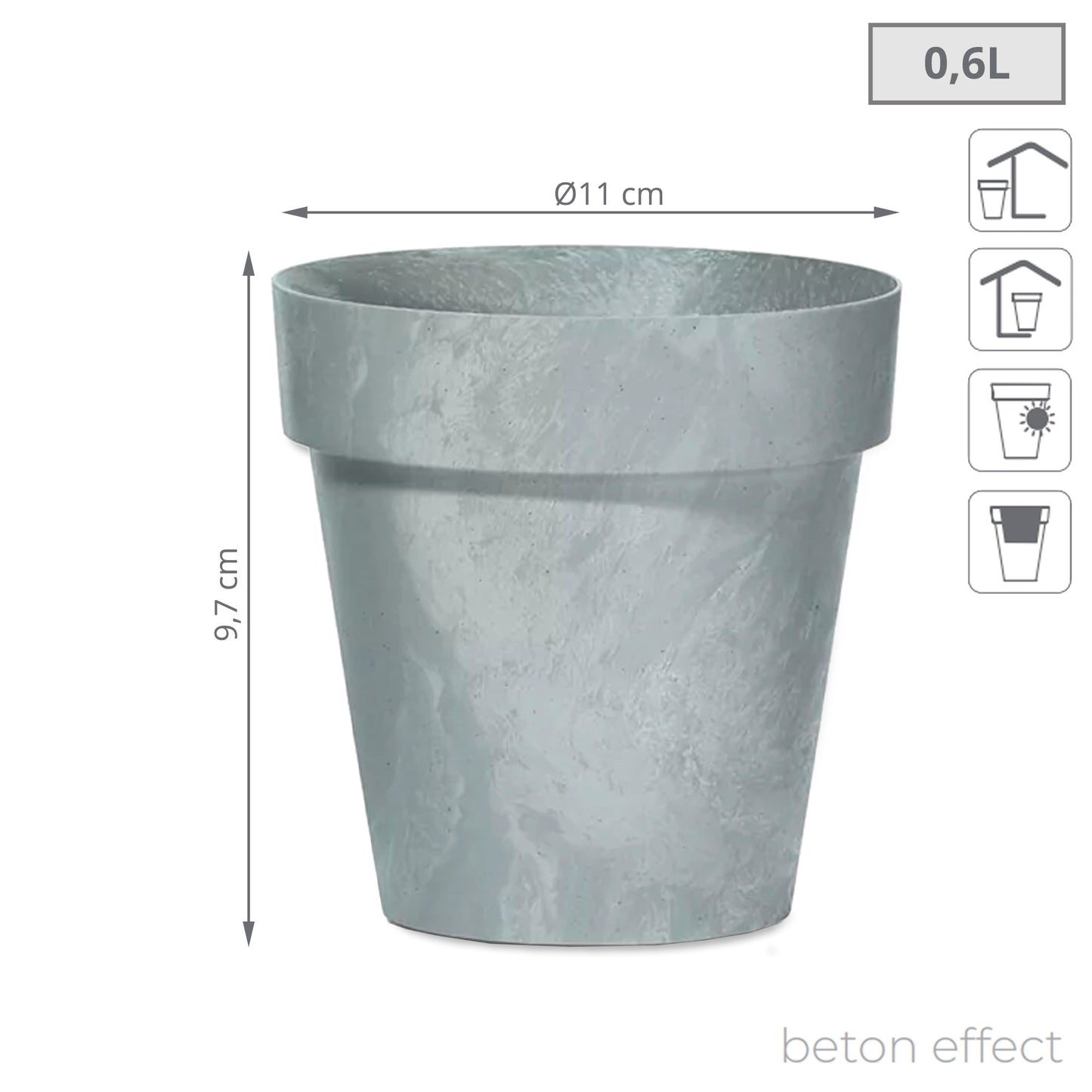Maceta Cube Beton Effect 0,6l., Dimensiones (mm) 110x110x97, Color Hormigón