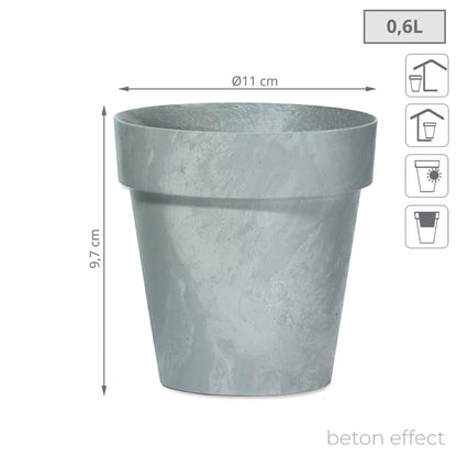 Maceta Cube Beton Effect 0,6l., Dimensiones (mm) 110x110x97, Color Hormigón