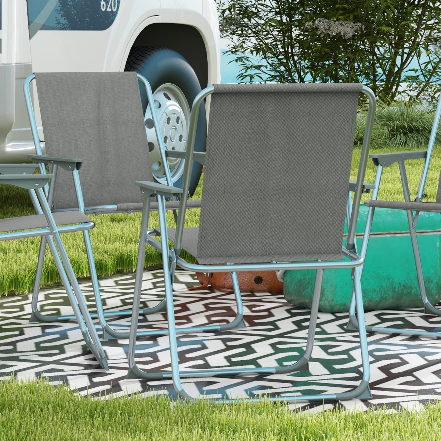 Outsunny Conjunto De 4 Sillas De Camping Plegables Con Reposabrazos Para Jardín_3