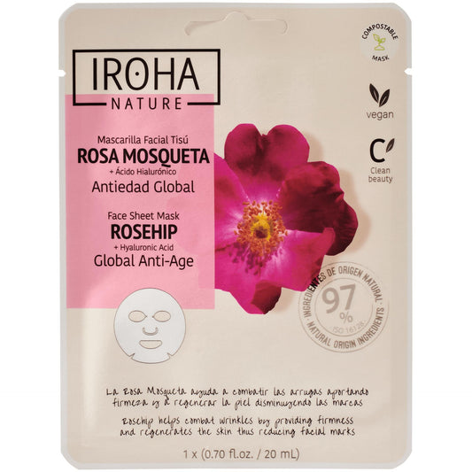 Máscara de tecido antienvelhecimento global de rosa mosqueta Iroha Nature 20 ml