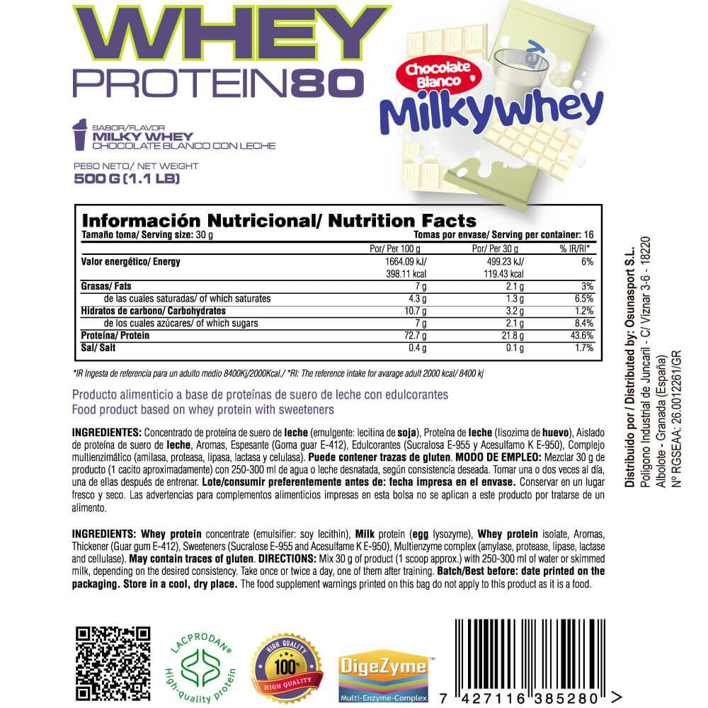 Whey Protein80 - 500g - Chocolate Blanco Con Leche Milkywhey - Aumenta La Masa Muscular - Masmusculo_5