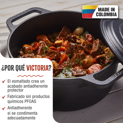 Victoria Horno Holandés Olla Inducción Hierro Fundido Esmaltado 29cm, Cocotte 6,6l, Sin Ptfe Ni Pfoa, 39493, Negro_1