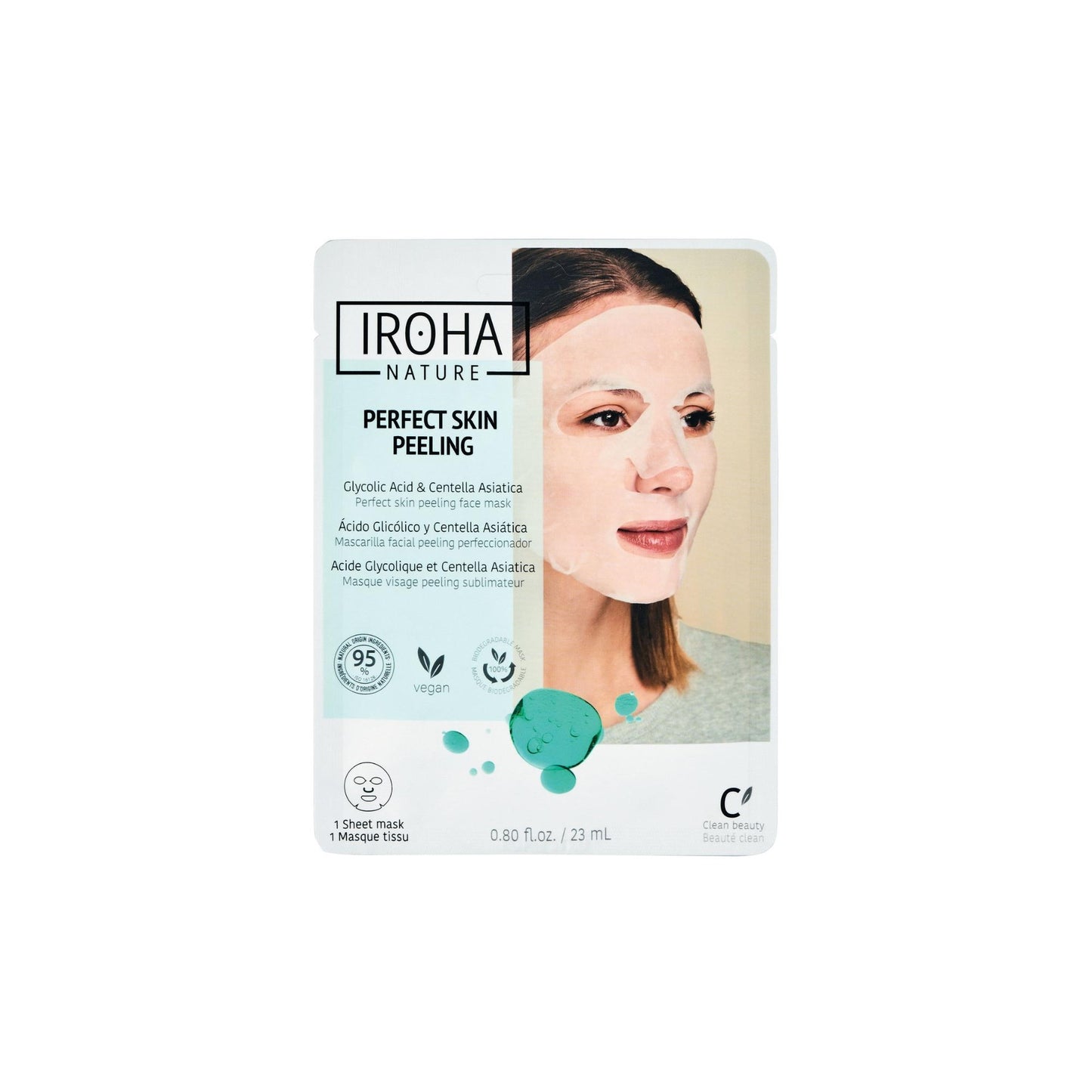 Máscara de tecido peeling com ácido glicólico Iroha Nature Perfect Skin 23 ml