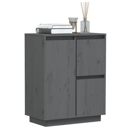 Aparador De Madera Maciza De Pino Gris 60x34x75 Cm_3