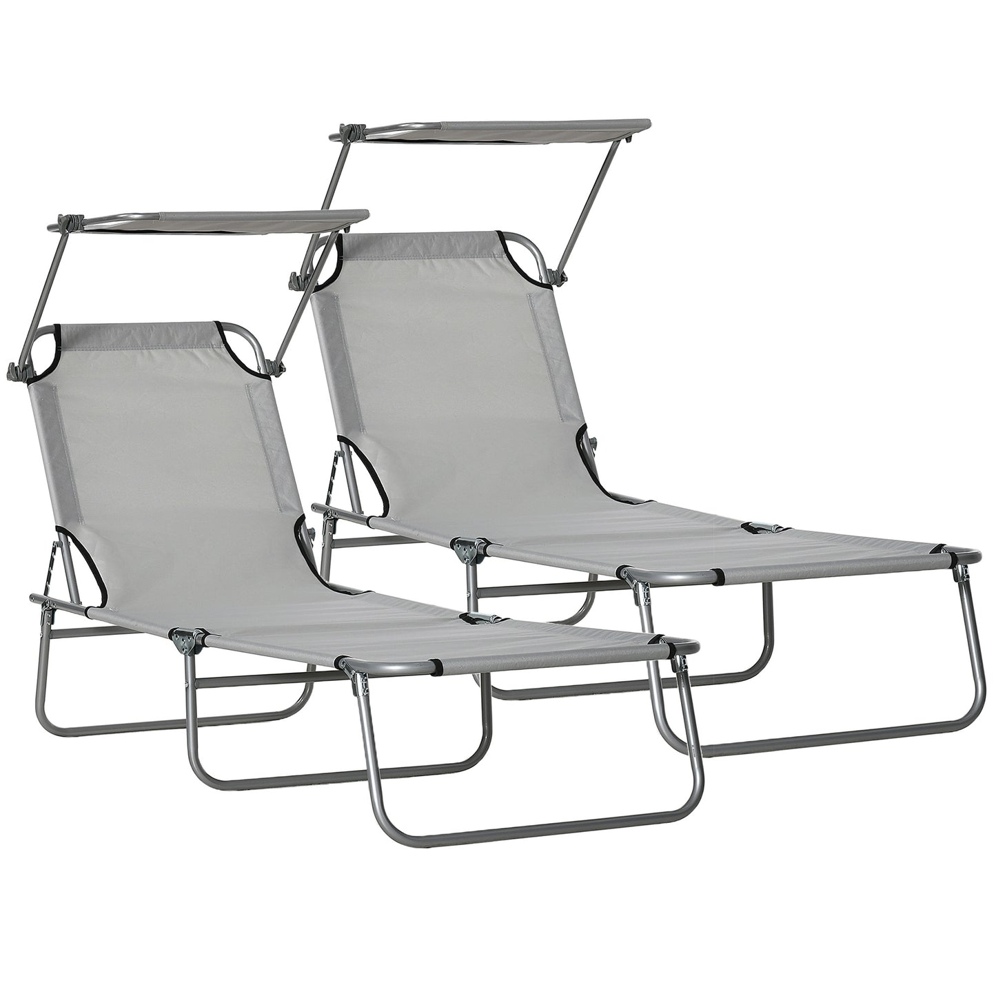 Outsunny Set De 2 Tumbonas De Jardín Plegables Con Toldo 187x58x36cm Gris Claro_0