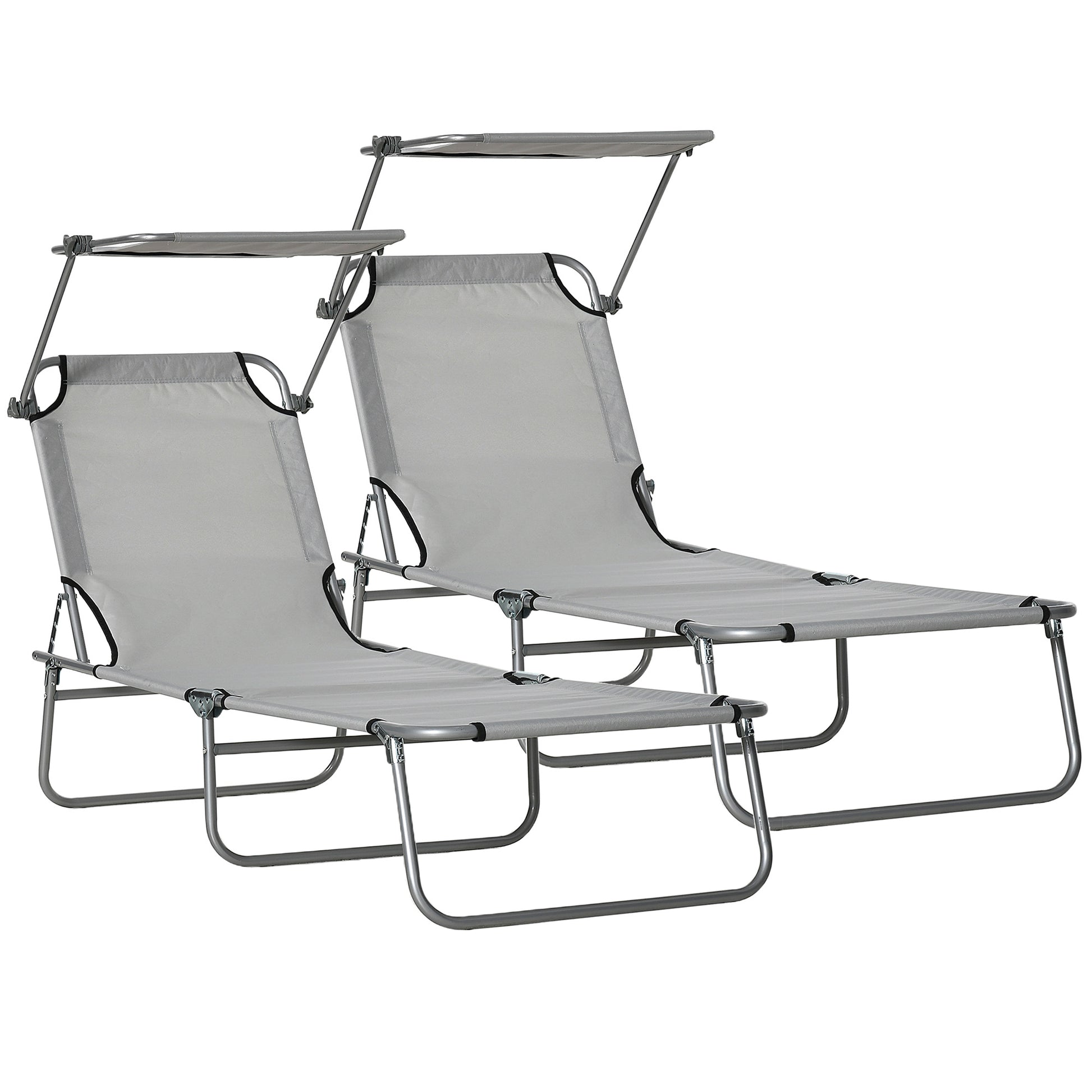 Outsunny Set De 2 Tumbonas De Jardín Plegables Con Toldo 187x58x36cm Gris Claro_0