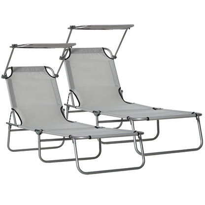 Outsunny Set De 2 Tumbonas De Jardín Plegables Con Toldo 187x58x36cm Gris Claro_0