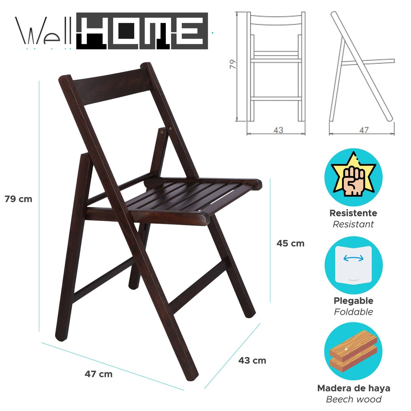 Well Home Mobiliario & Decoración - Pack 4 Sillas Bas En Madera De Haya, Acabado Wengue_1