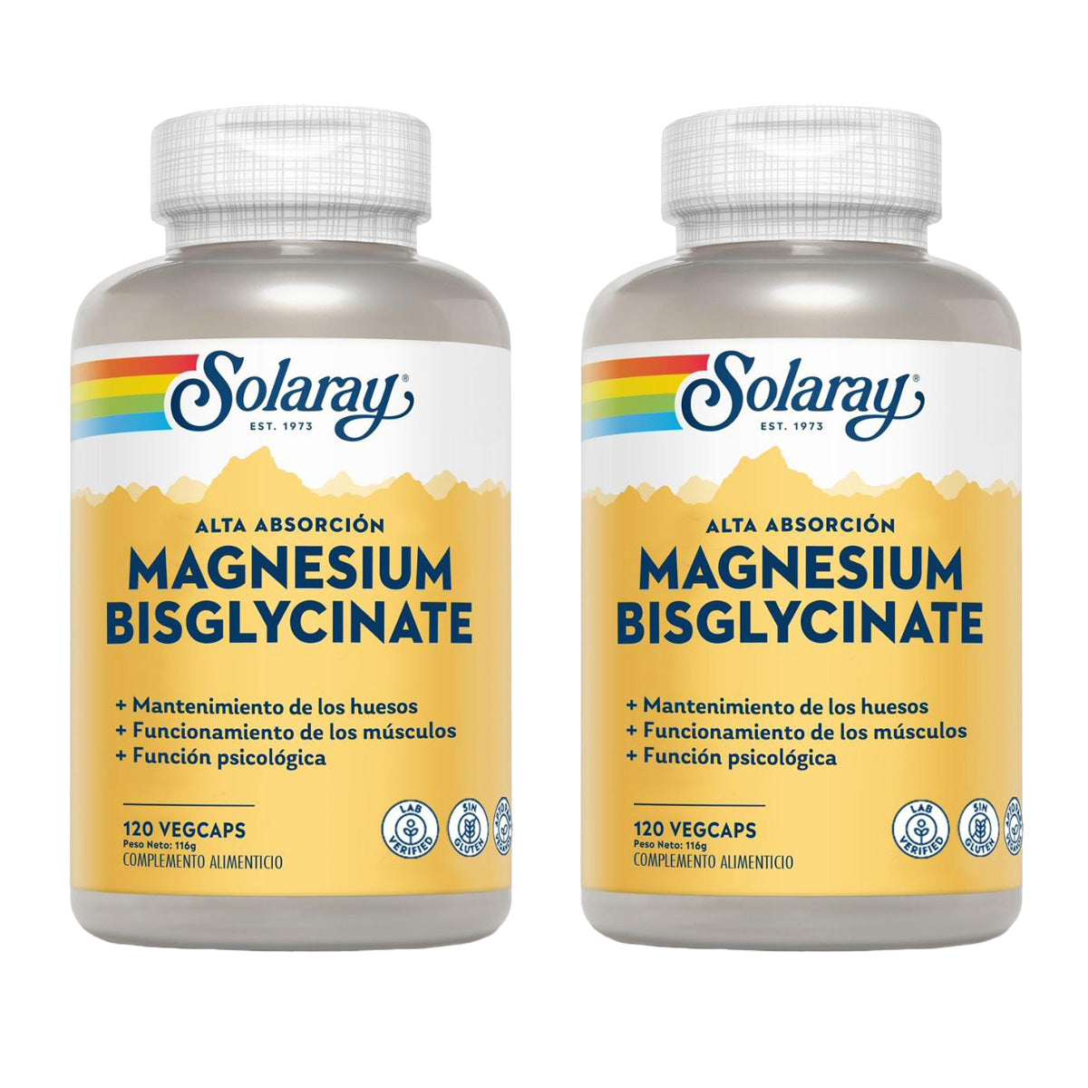 Embalagem 2x Bisglicinato de Magnésio 120 cápsulas vegetais