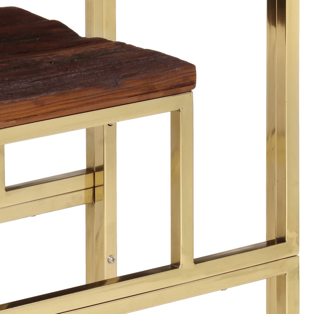 Mesa Consola Acero Inoxidable Madera Maciza Traviesa Dorado_4
