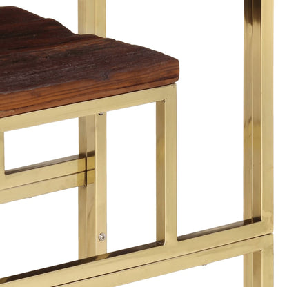 Mesa Consola Acero Inoxidable Madera Maciza Traviesa Dorado_4