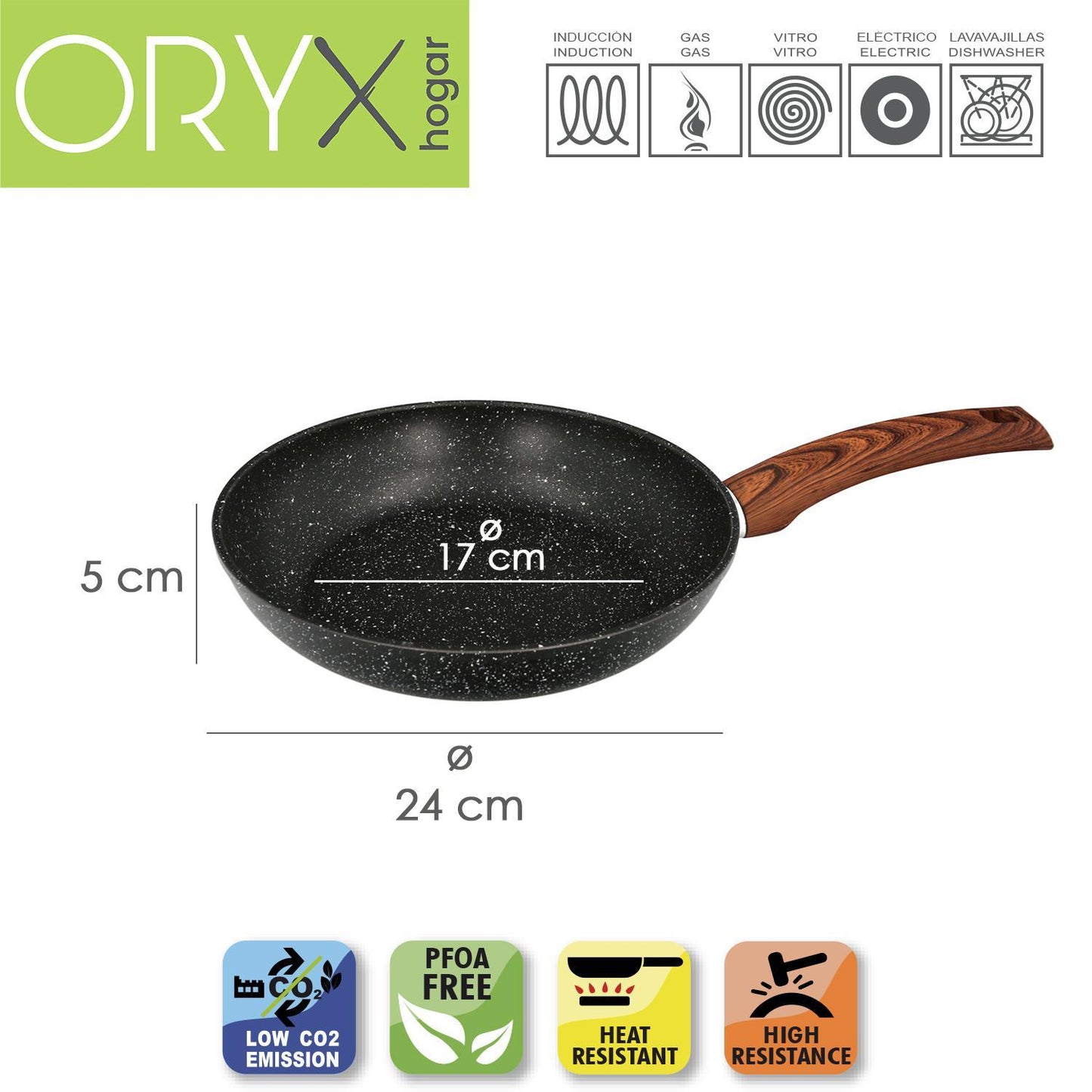 Sarten Aluminio Forjado Antiadherente Ø 24 X 5 Cm. Mango Engomado / 5 Capas / Acabado Piedra / Apta Para Todo Tipo De Cocinas