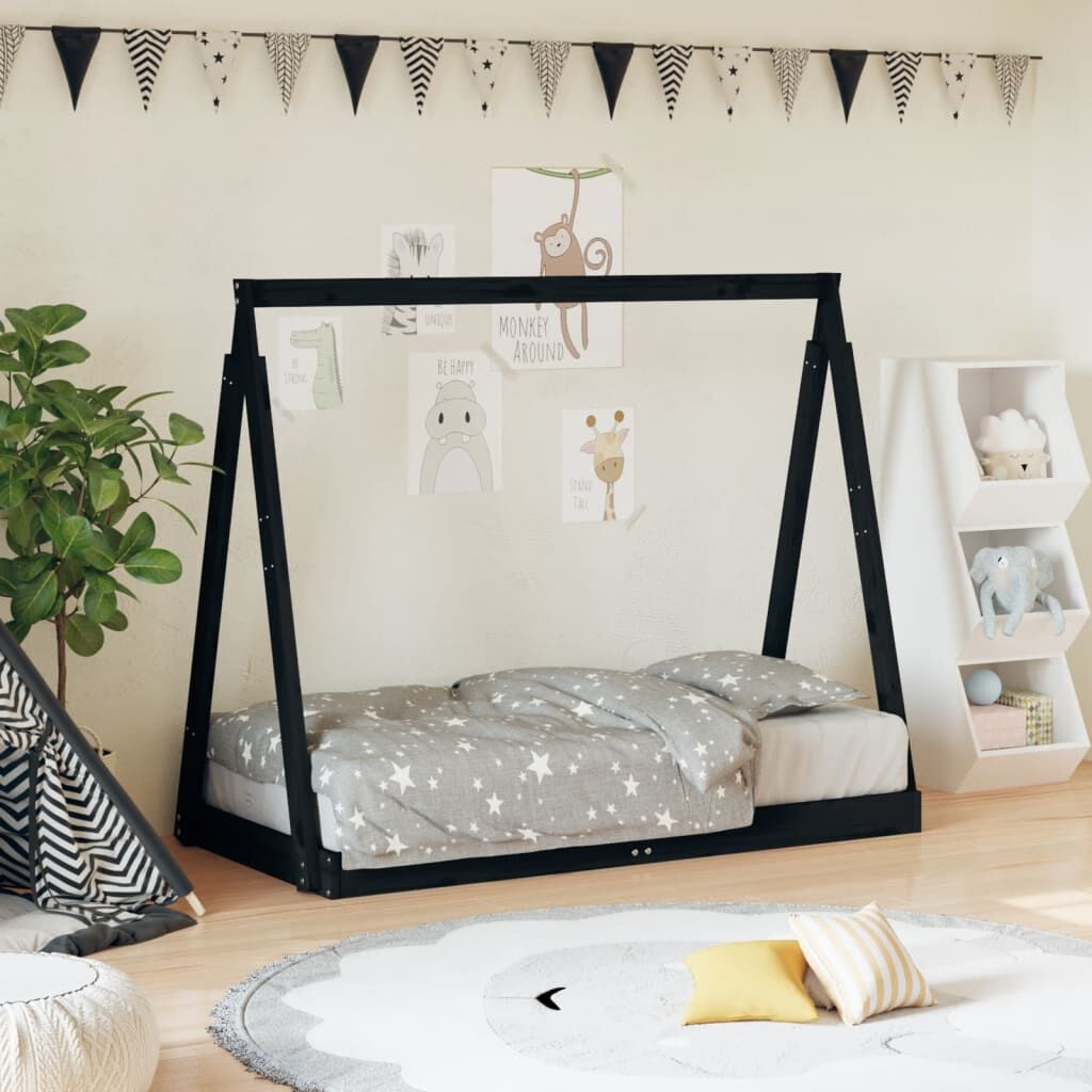 Vidaxl Estructura De Cama Para Niños Madera De Pino Negro 70x140 Cm_1