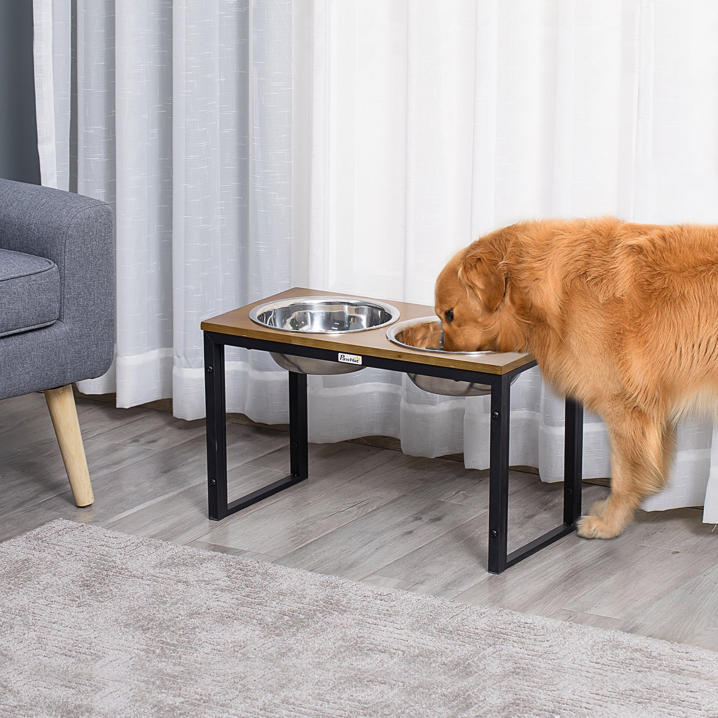 Pawhut Comedero Para Perros Elevado Con 2 Cuencos Acero Inoxidable 58x30x35,5 Cm_1