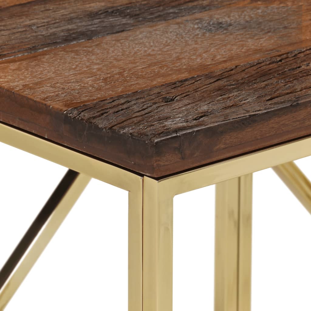 Mesa Consola Acero Inoxidable Madera Maciza Traviesa Dorado_2