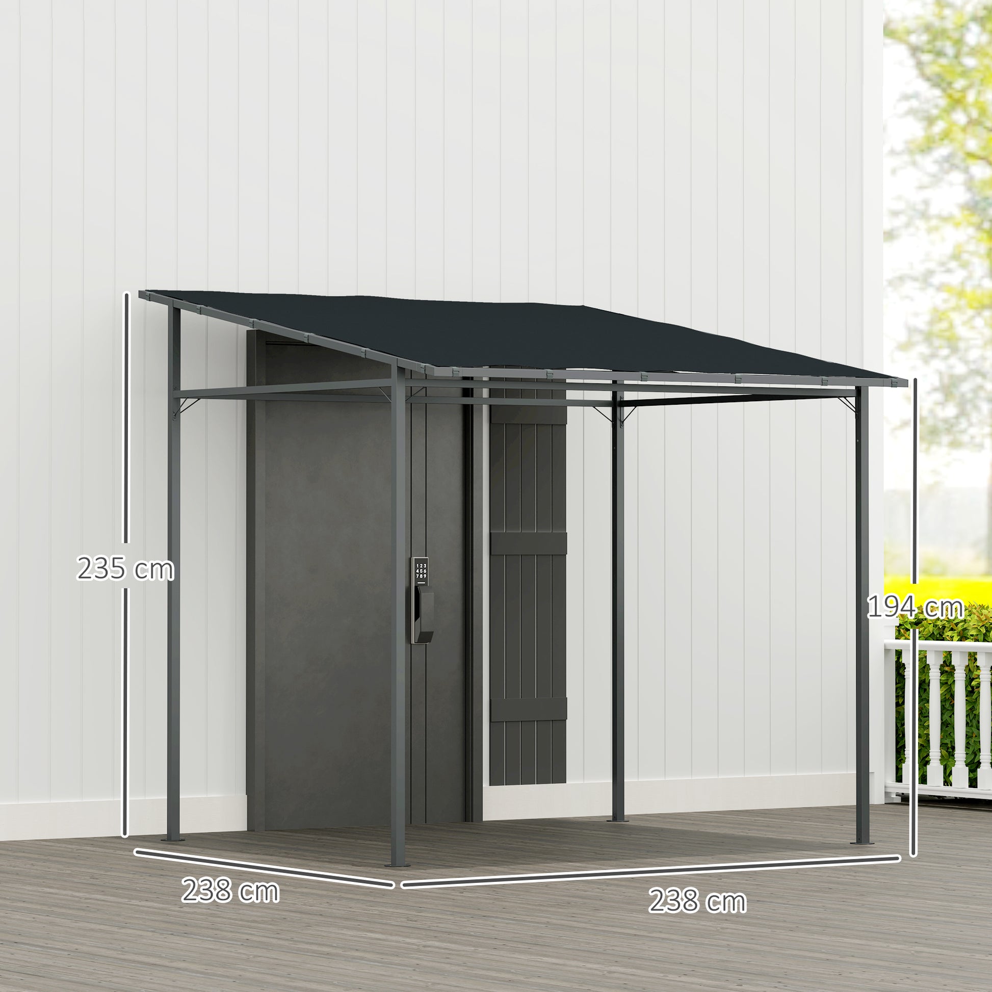Outsunny Pérgola De Pared 2,4x2,4 M Con Techo Inclinado Protección Uv 30+ Gris_2