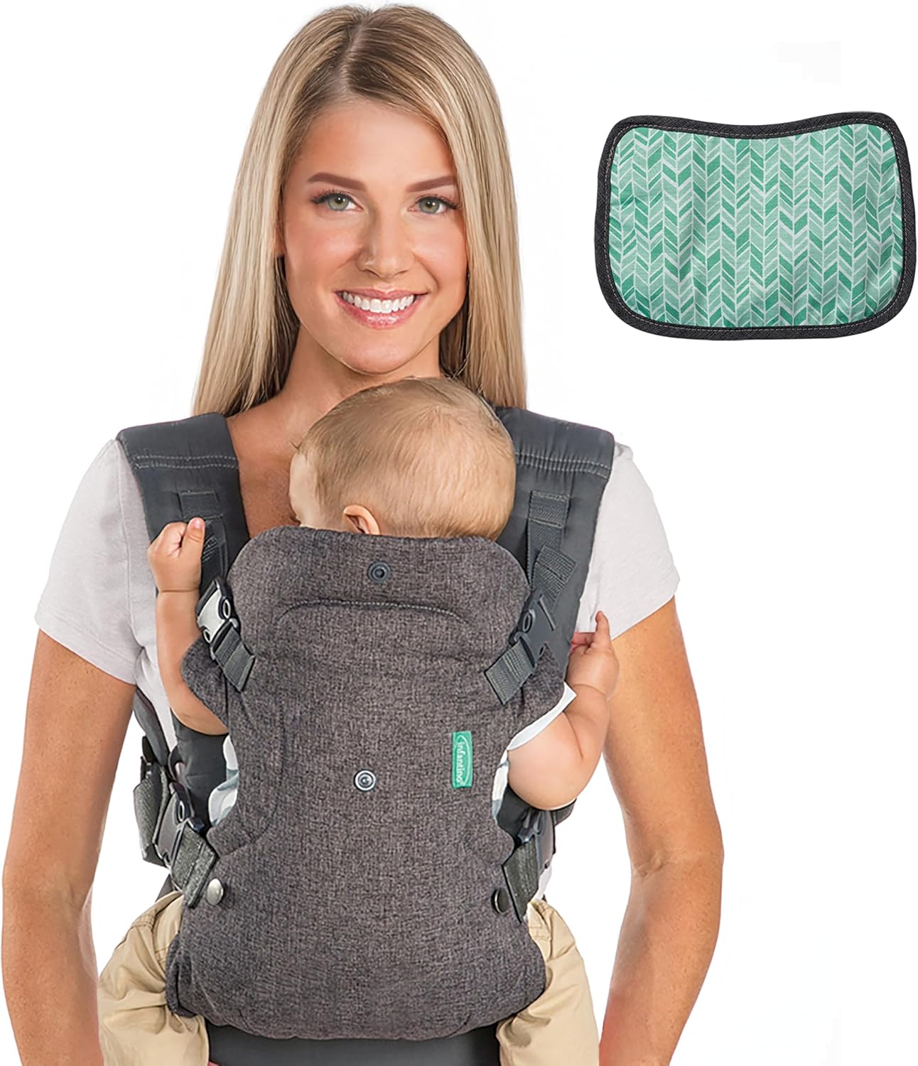 Infantino Mochila Portabebé Flip Advanced 4-en-1 Con Babero, Ergonómica, Convertible, Bebés De 3,6 A 14,5 Kg, Gris_2