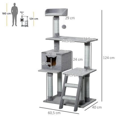 Pawhut Árbol Rascador Para Gatos Altura 124 Cm Con Plataformas Escalera Cueva Y_2