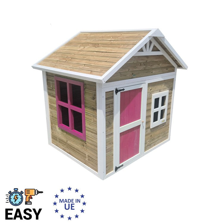Casita Infantil De Madera Por Paneles Masgames Flam Rosa._0