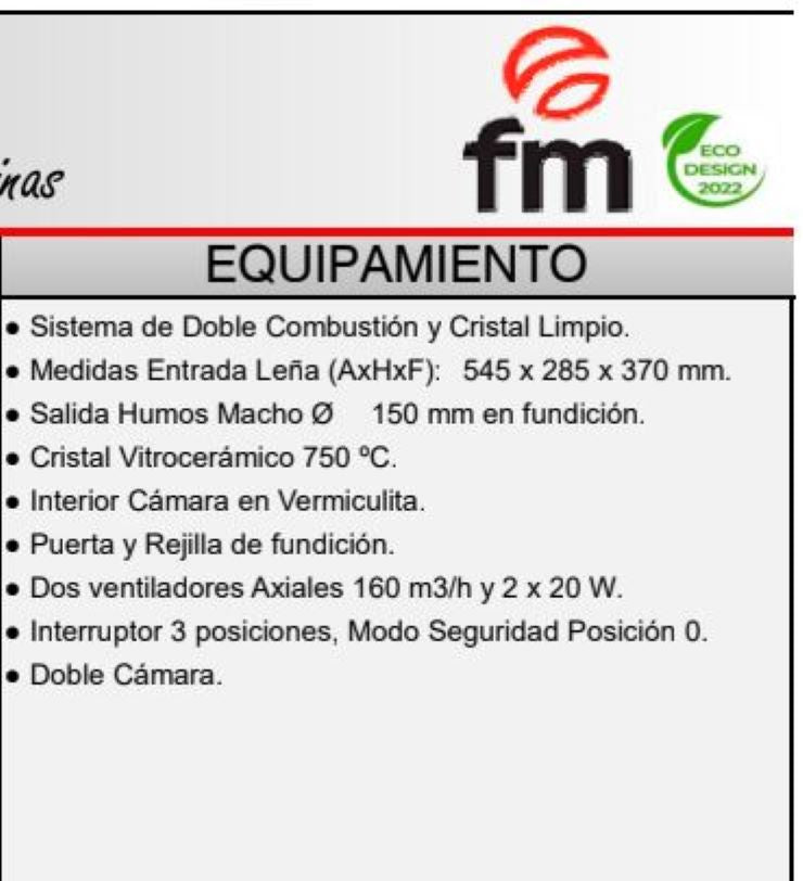 BRICOSOL Estufa de leña para colgar FM Modelo M-170 FK Con Turbina, Interior Fundición Cristal Serigrafiado_3