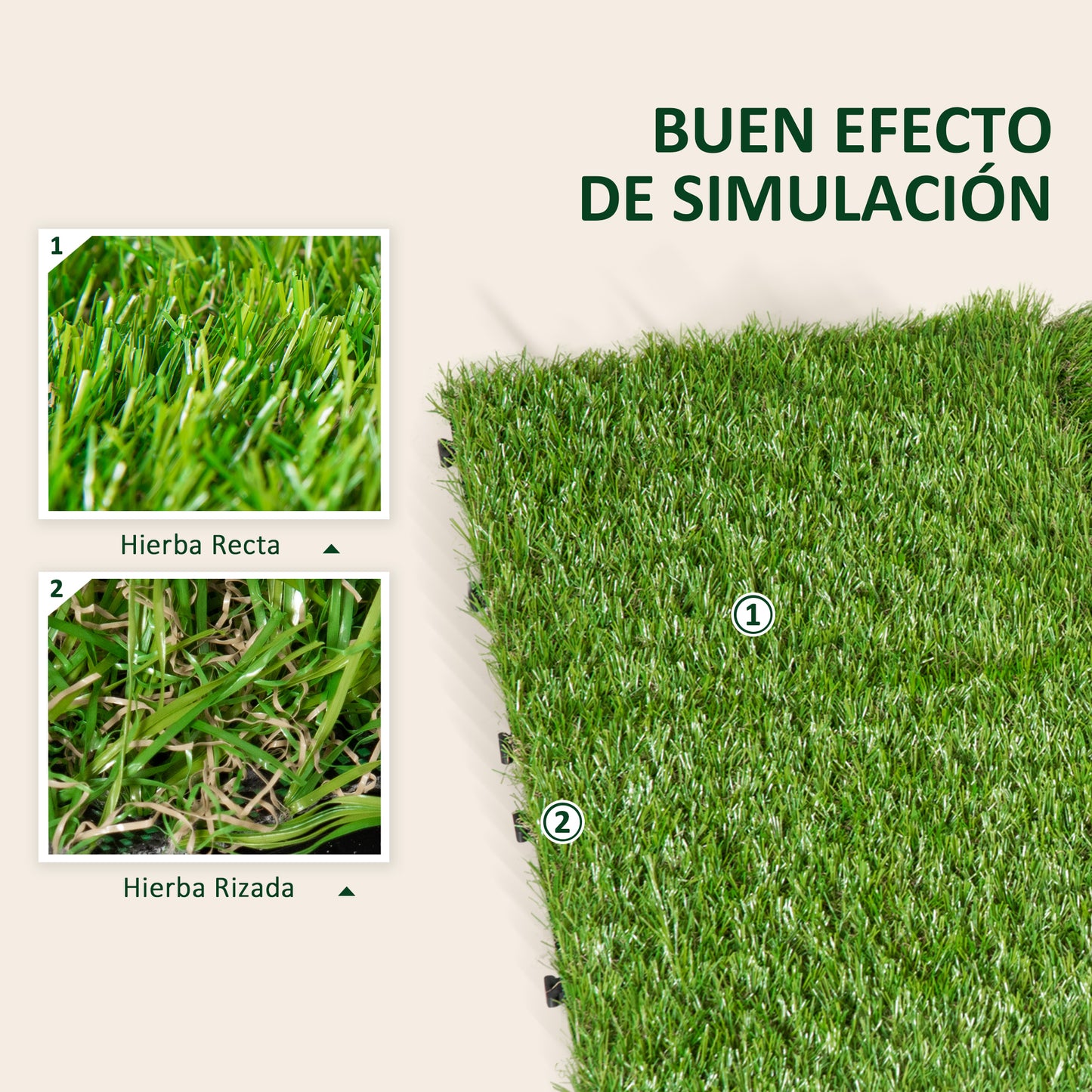 Outsunny Césped Artificial 30x30cm 10 Piezas Alfombra Estera De Hierba Sintética_5