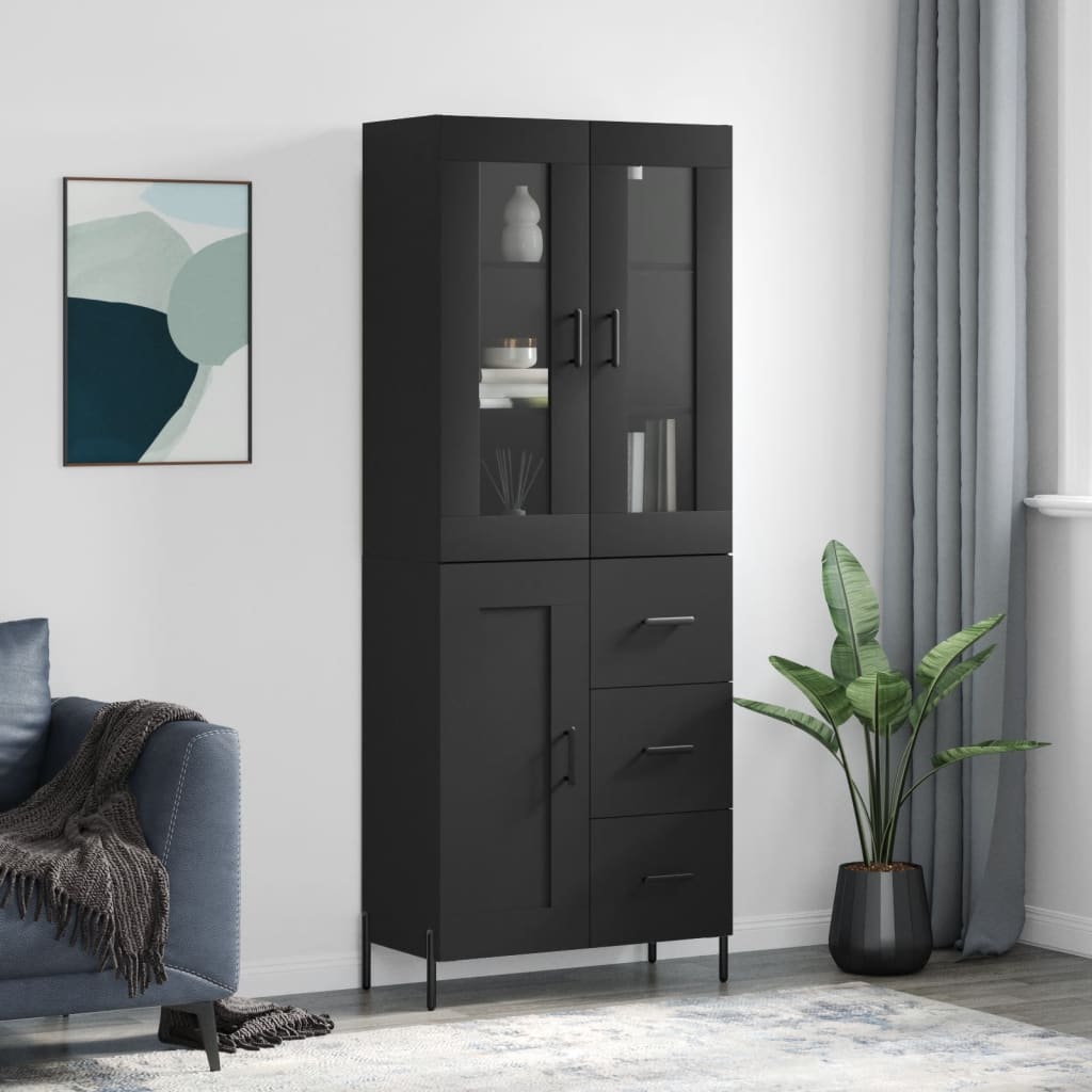 Aparador Alto Madera Contrachapada Negro 69,5x34x180 Cm_0