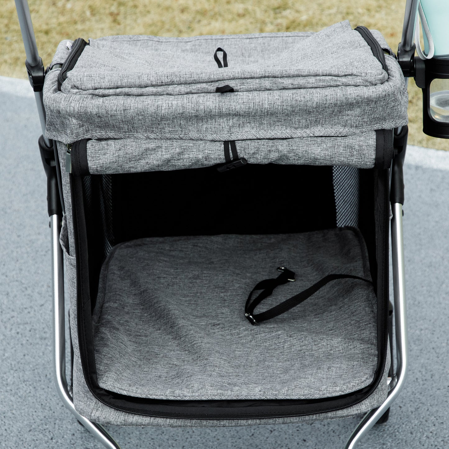 Pawhut Cochecito Para Perros Plegable Con Cojín Lavable 80x48,5x106 Cm Gris_4