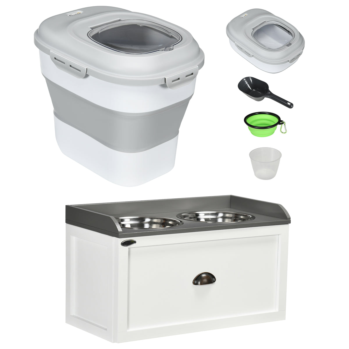 Pawhut Conjunto 1 Comedero Elevado Para Perros Y 1 Contenedor De Comida Blanco_1