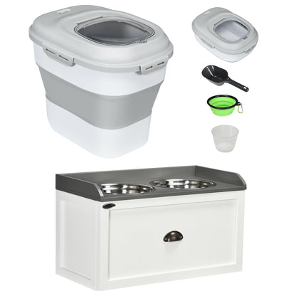 Pawhut Conjunto 1 Comedero Elevado Para Perros Y 1 Contenedor De Comida Blanco_1