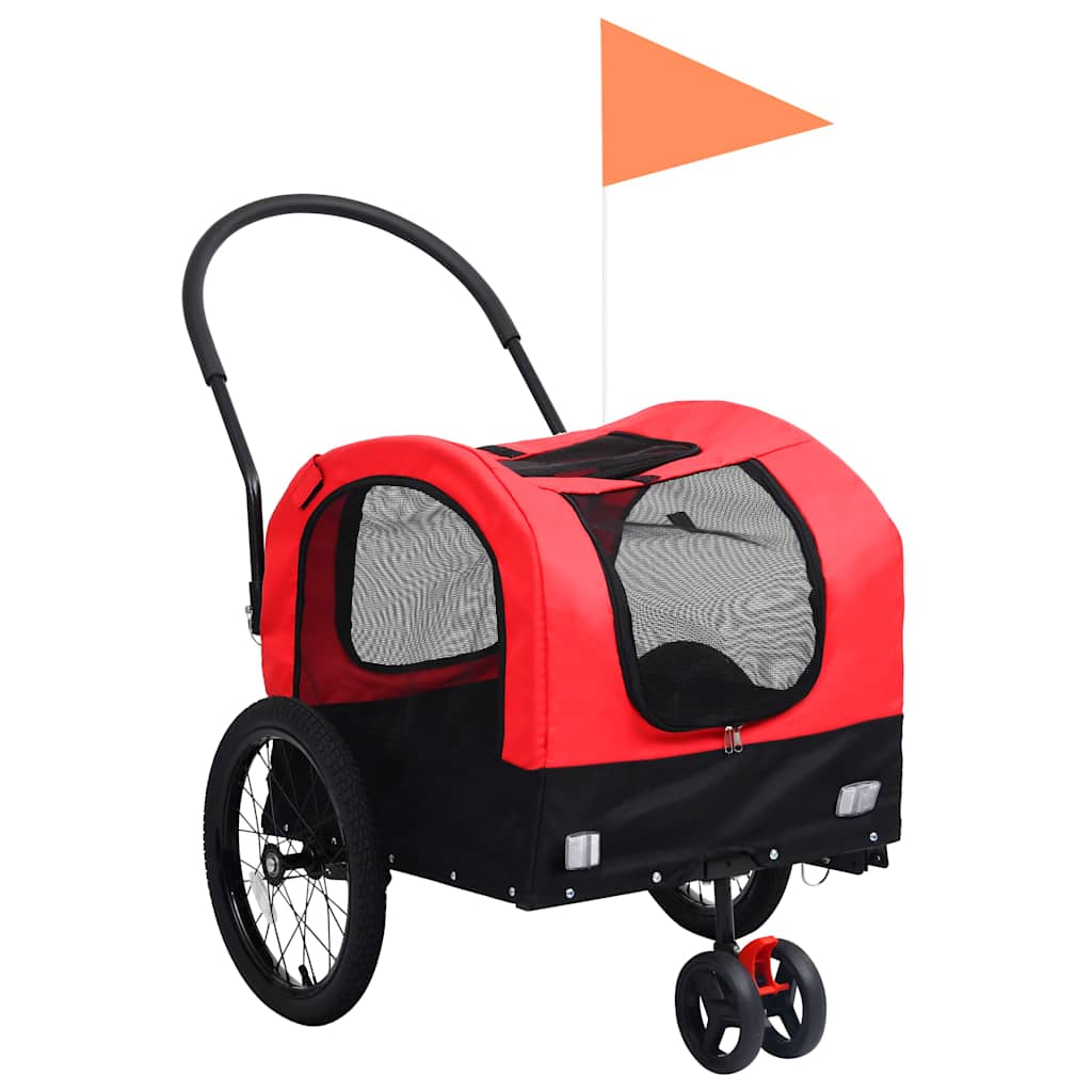 Vidaxl Remolque De Bicicleta Para Mascotas Cochecito 2 En 1 Rojo Negro_0