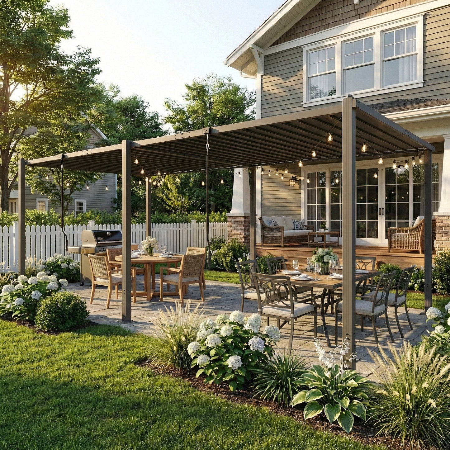 Outsunny Pérgola De Jardín 3x5,7 M Con Techo De Lamas Ajustable Upf50+ Gris_1
