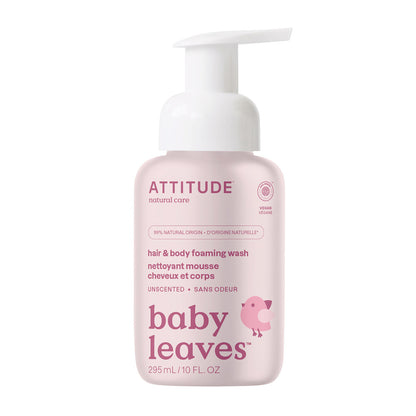 Sabonete líquido espumante para bebé Attitude 2 em 1, sem fragrância, 295 ml