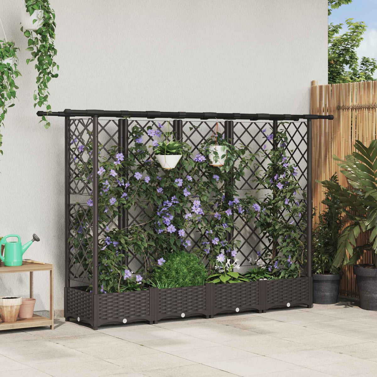 Cama Elevada Con Trellis Y Techo Marrón 202,5 X 40 X 121 Cm Pp_1