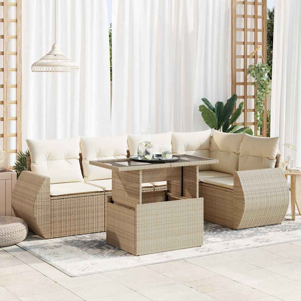 Juego De Sofás Jardín Con Cojines 6 Pzas Ratán Sintético Beige / Vetonek_4
