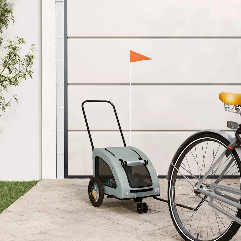 Vidaxl Remolque De Bicicleta Mascotas Hierro Tela Oxford Gris_1