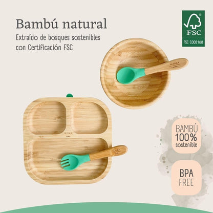 Vajilla De Bambú Natural - 4 Piezas - Verde Aguamarina._2