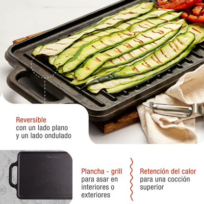 Victoria Plancha Cocina Hierro Fundido Esmaltado, Parrilla Reversible 33x21cm, Sin Pfoa, Fuego Barbacoa Sin Ptfe, 38793_2