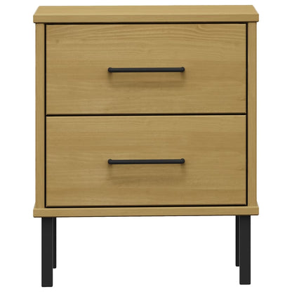 Mesita De Noche Patas De Metal Madera Maciza Pino Marrón Oslo_2