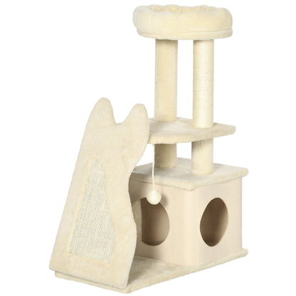 Pawhut Árbol Rascador Para Gatos Altura 83 Cm Con Cama Cueva Bola Colgante Rampa_0