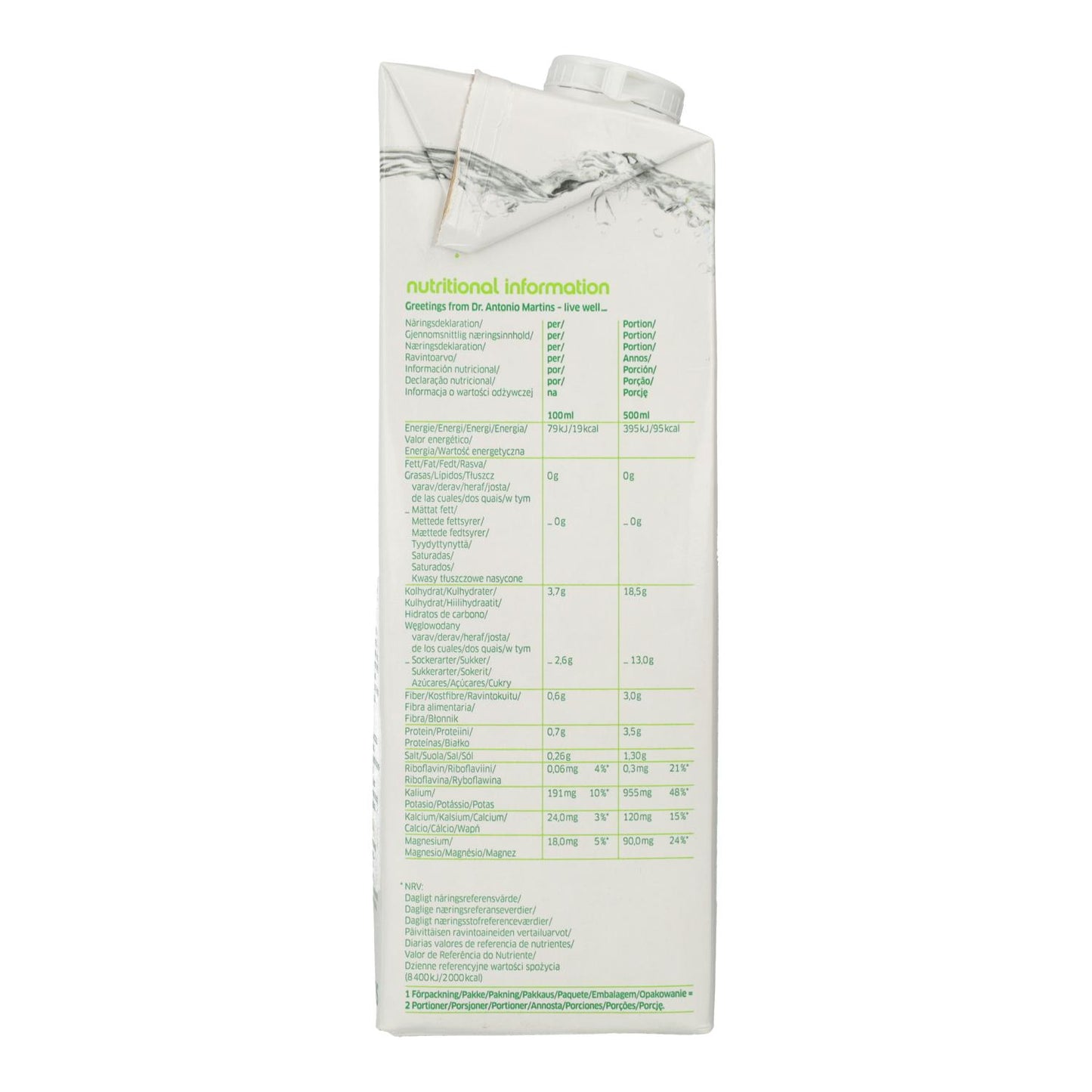 Embalagem de 6x Dr. Martins Água de Coco Natural 1 L