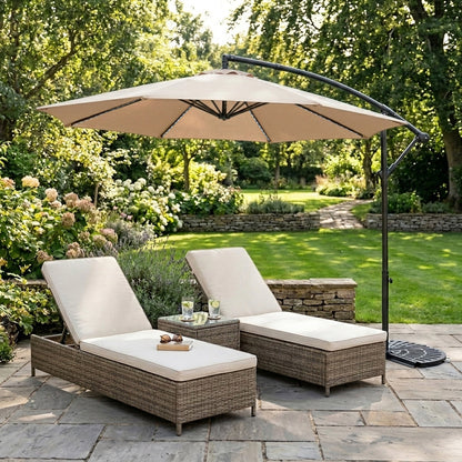 Parasol Excéntrico Led De 3 M Con Base De Medio Abanico – Beige_3