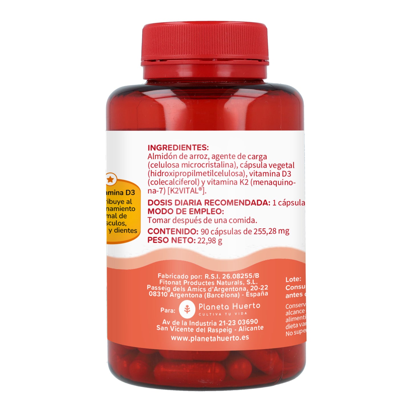 Vitamina D3 e K2 (Mk7) Planeta Huerto 90 Cápsulas