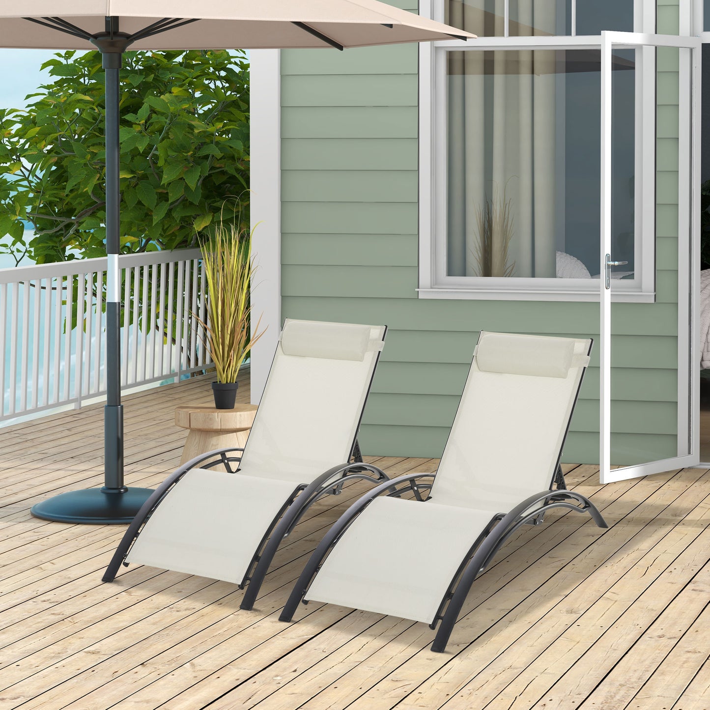 Outsunny Juego De 2 Tumbonas De Jardín Con Marco De Aluminio 171x64x82 Cm Beige_1