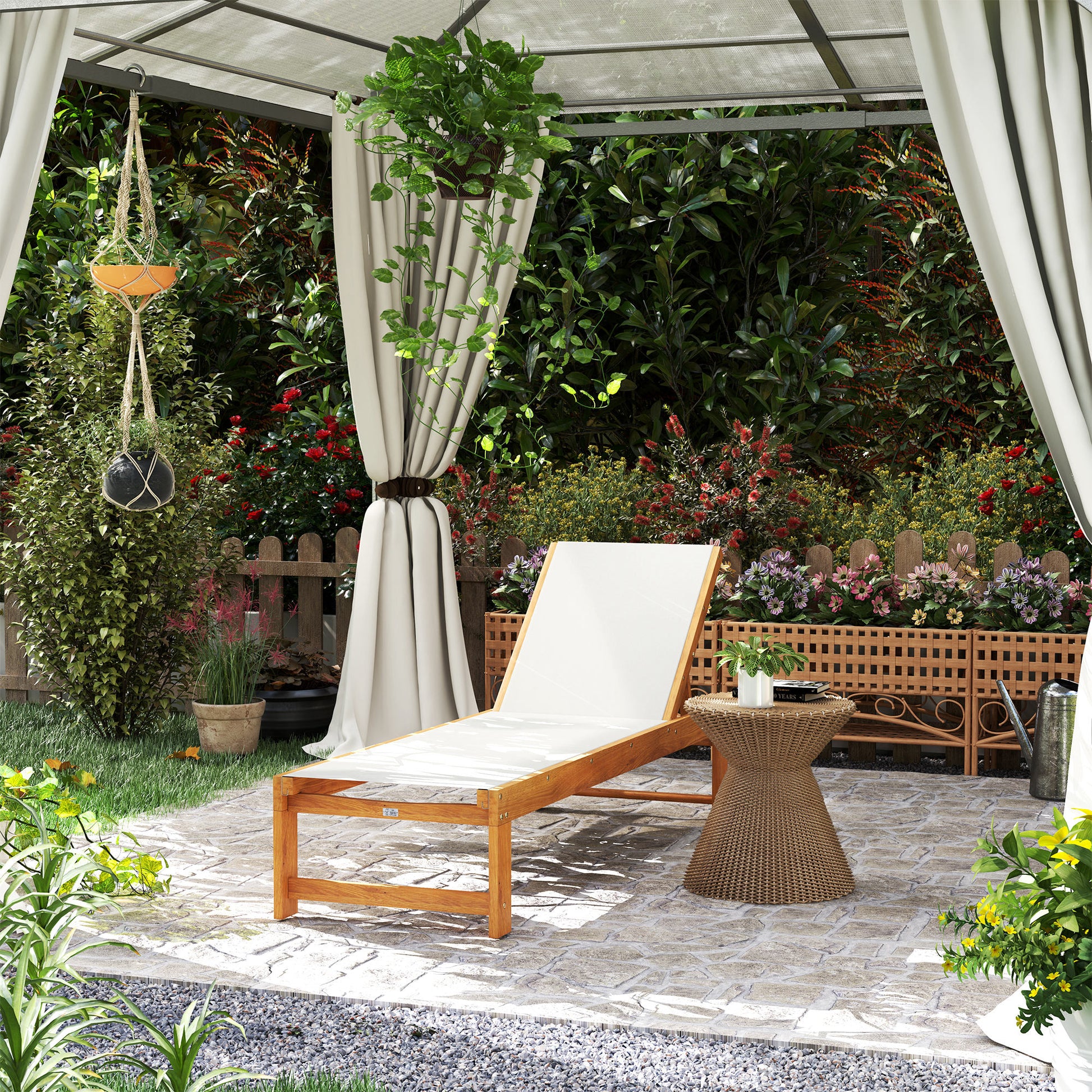 Outsunny Tumbona De Madera De Acacia Con Ruedas Respaldo Ajustable Gris Claro_1