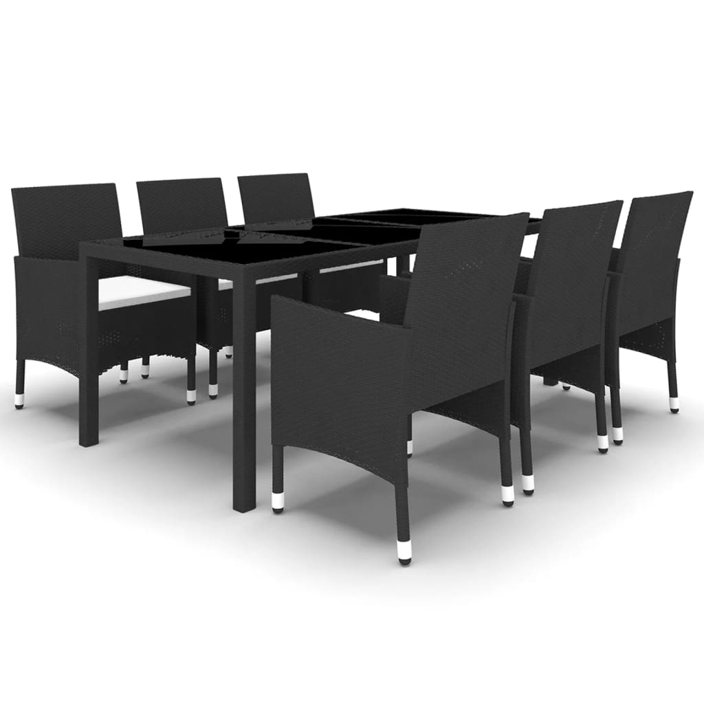 Vidaxl Set De Comedor De Jardín 7 Pzas Ratán Sintético Vidrio Negro_0